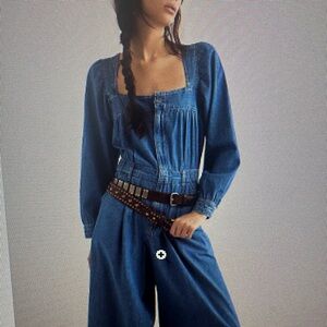 We The Free Blue Denim Jumpsuit Relaxed Fit